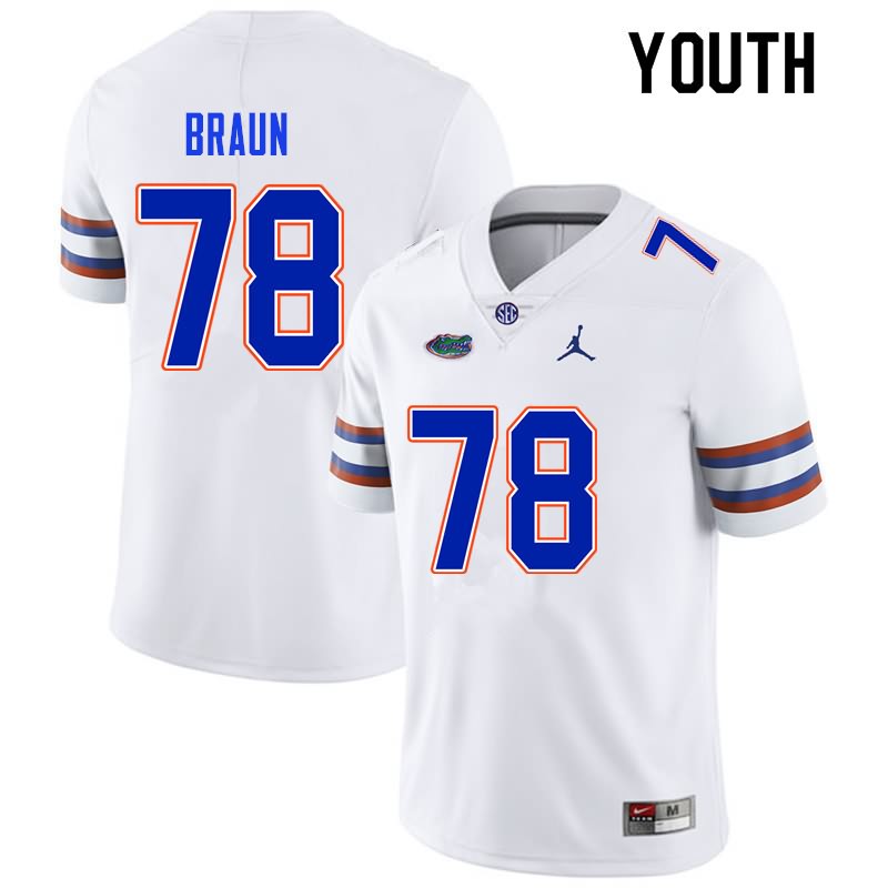 NCAA Florida Gators Josh Braun Youth #78 Nike White Stitched Authentic College Football Jersey HIN5064UU